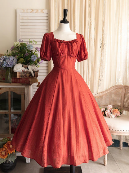Slim Classic Lolita Summer Red Dress Fashion Retro Waist