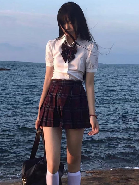 White At JK Uniform Self-tie Puff Back Sleeves Shirt Design