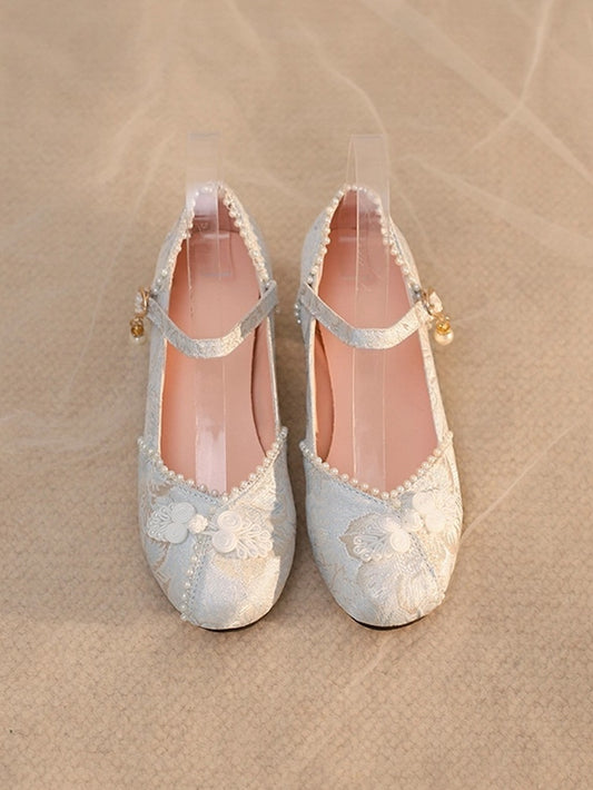 Chinese Blue with Heels Style Pattern - Satin Lolita Floral