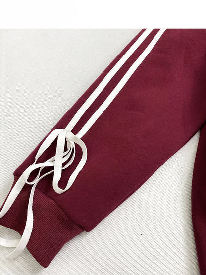 Wine Red Preppy Style Pull-on Sweat Shirt