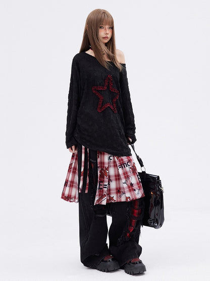 Black Star  Long Sleeves Drawstring T-shirt