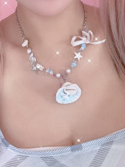 Y2K Necklace Star Blue Shell