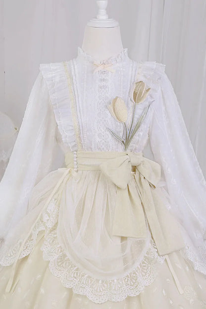 White Embroidery Tulip One Applique and Bodice Piece Yellow