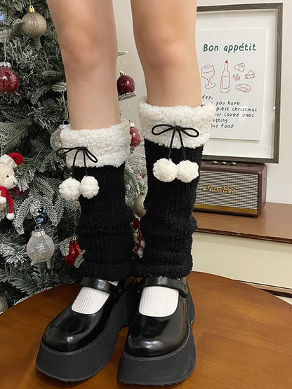 Khaki&Brown Sweet Leg Warmers With Pompons