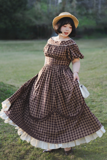 Check Retro Word Lolita Petticoat Dress Forest +