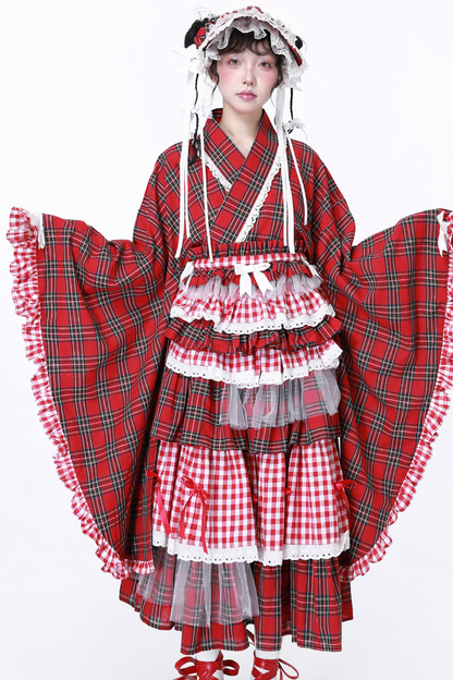 Kimono-style Retro Check Top
