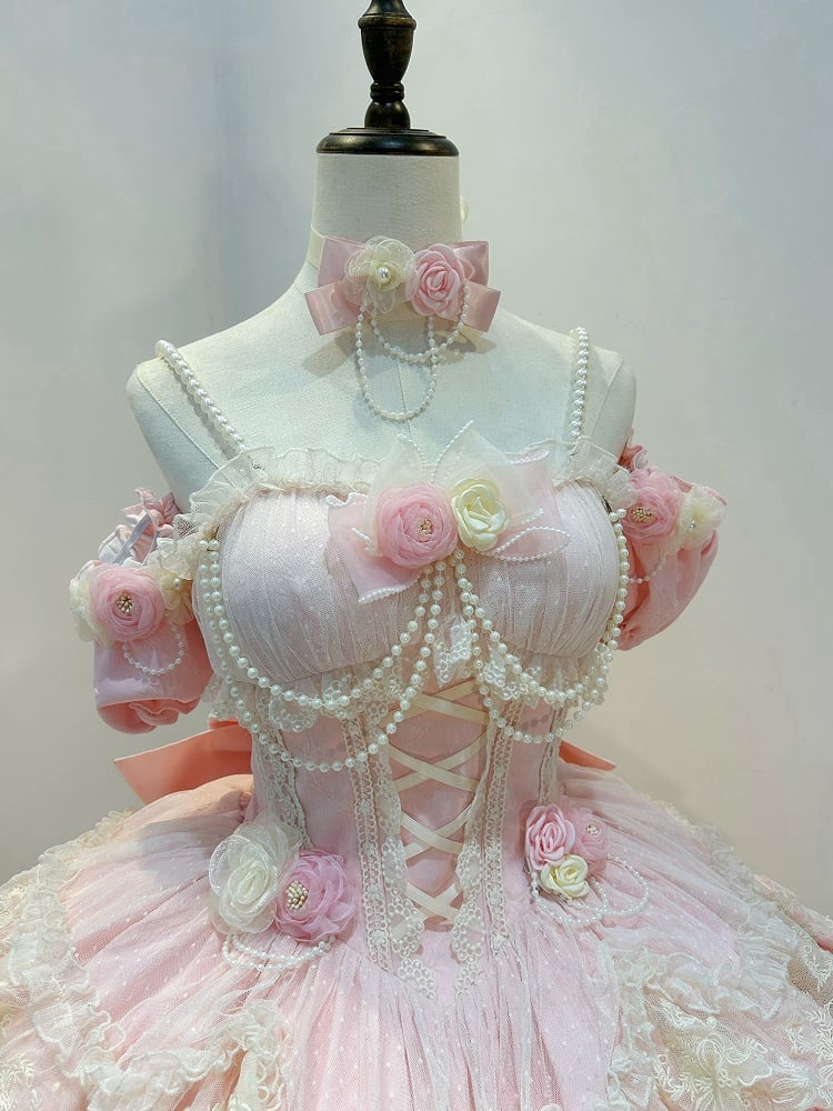 Fairy Hem Flower Hanayome Skirt Dress Jumper Princess Tiered Pink Lolita