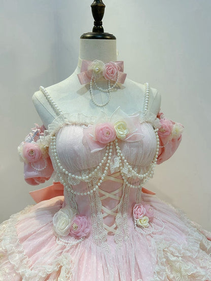 Fairy Hem Flower Hanayome Skirt Dress Jumper Princess Tiered Pink Lolita