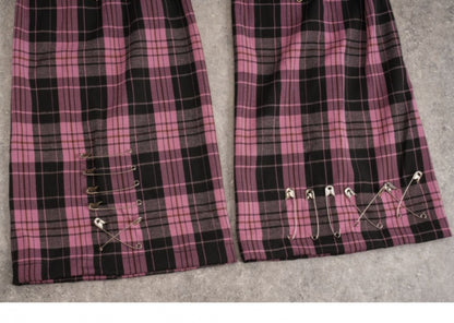 Pins Black and Pink Plaid Leg Sleeves