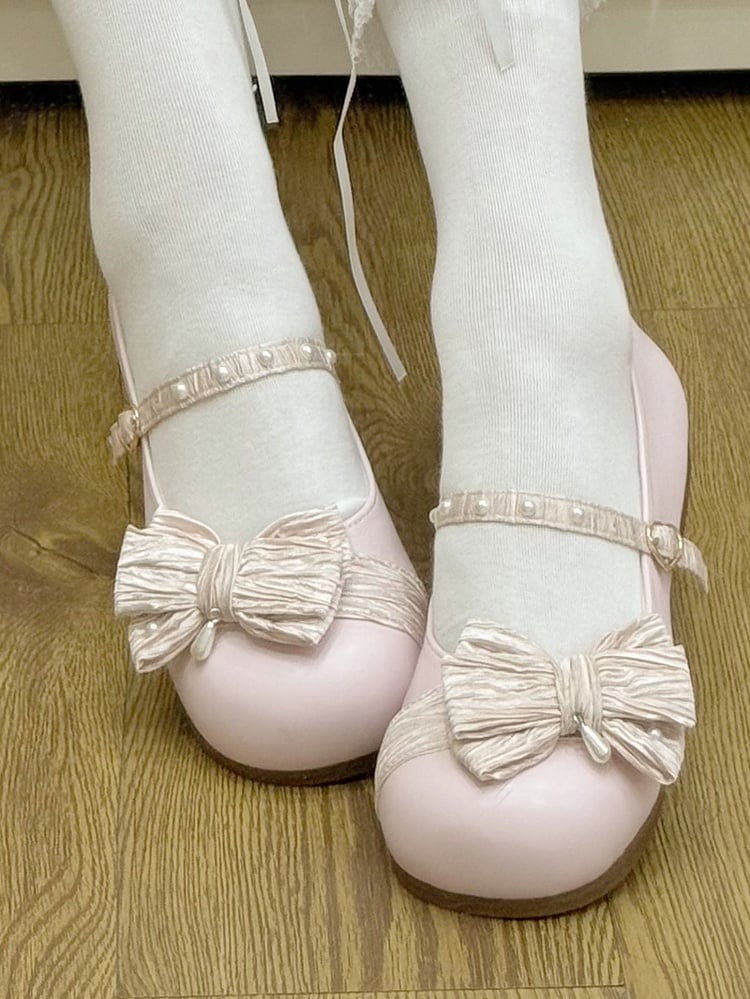 Rosa runde verzierte Schuhe Erdbeere Top an der Spitze Schnalle Schleife Herz Lolita Perlen