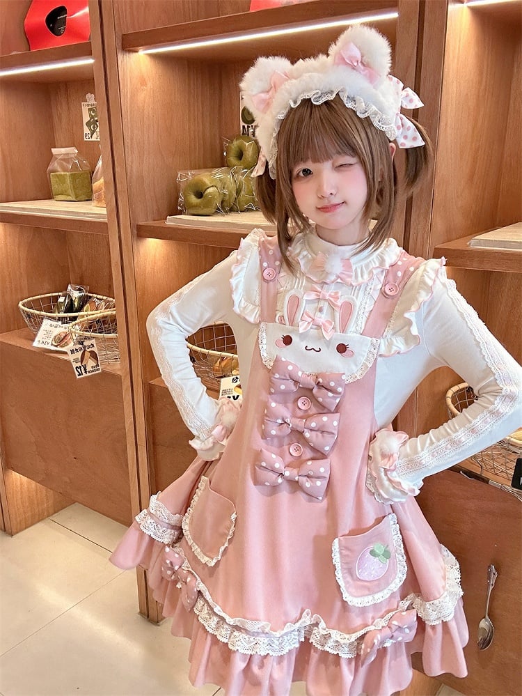 White and Pink Lettuce Hem Sweet Lolita Top