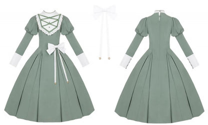 Robe verte élégante à manches Juliette, style lolita, manches longues, une pièce