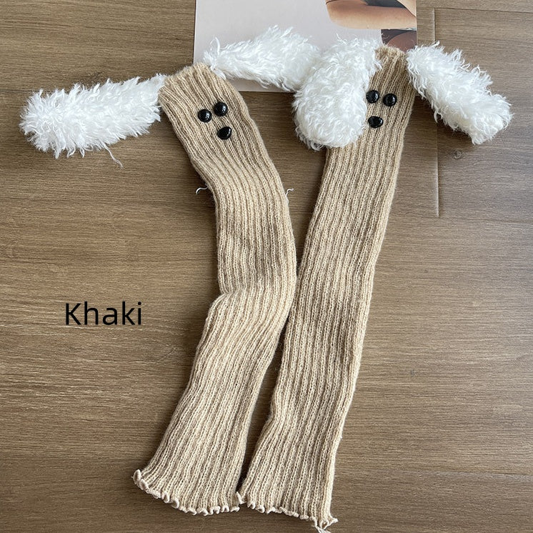 Grey Cute Puppy-shaped Knitted Cartoon Leg Warmers