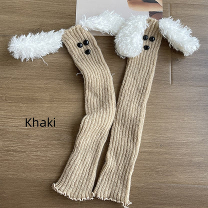 Grey Cute Puppy-shaped Knitted Cartoon Leg Warmers