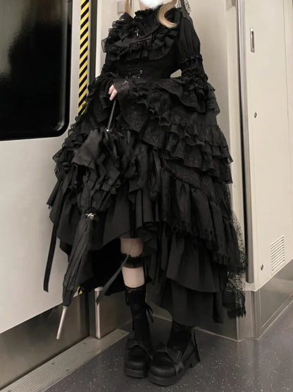 Black Waist Under Drawstring Lolita High Corset / Gothic Boned Skirt