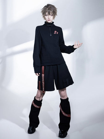 Collar Techwear Black Pullover Ouji Buckle Zip and Top