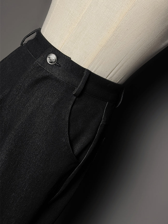 Tiered Patches Pants Lace Flared Cuffs Black