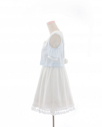 Collar Pink/Blue Bunny Ear and Tail Detail Sailor Chiffon Back