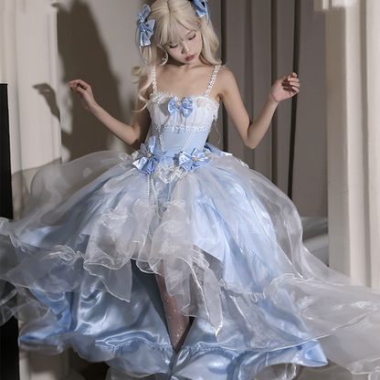 Sizes Flounce Blue High-low Princess Available Top Waist Lolita Boned + Skirt Cascading Plus