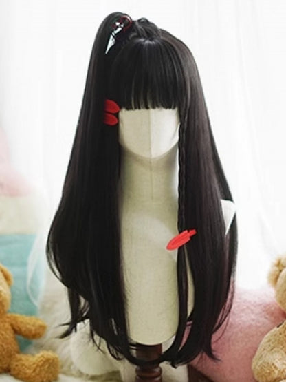 Black Long Straight Wig With Full Bangs