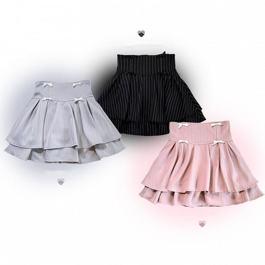 Bowknot Details Tiered Striped Skirt Jirai Kei Black/Pink/Blue