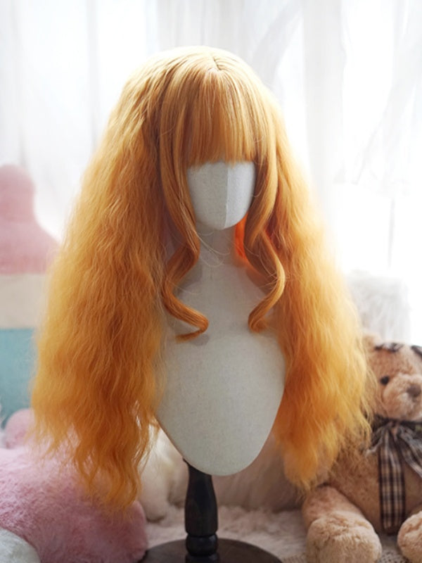 Light Blonde/Milk White/Orange/Red Long Wavy Wig With Full Bangs