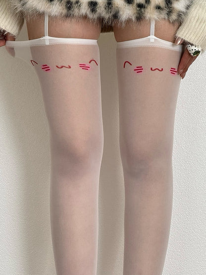 Lolita Suspender Smile Sweet Blue/Pink Print Stockings