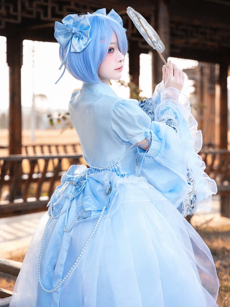 Skirt Lolita Available Set Top High-low Waist + Boned Sizes Blue Plus Princess Full