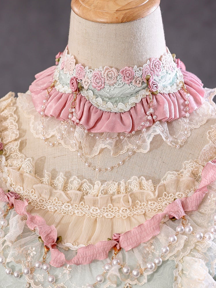 Mint Green Hanayome Rosette Floral And Bead Lolita Full Set