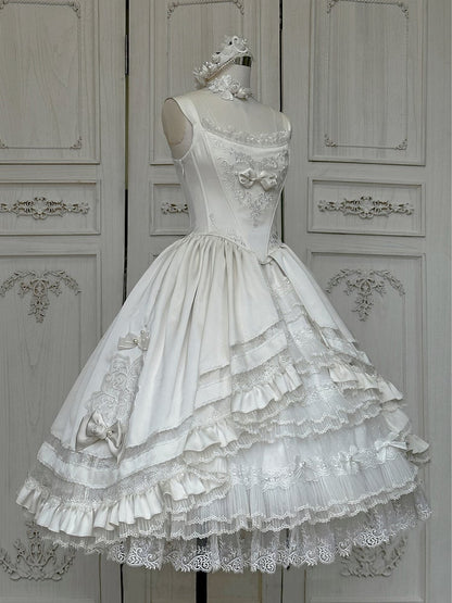 Rosette White Elegant Wedding Hanayome Lolita Jumper Skirt + Underskirt
