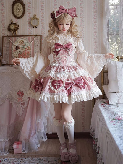 Pink Bowknots and Sweetheart Applique Skirt Sweet Lolita Dress