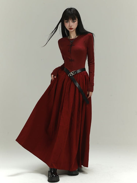 Robe moulante dos nu/dos couvert style gothique rouge vin