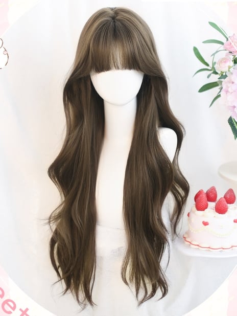Wig With 65-70cm Wavy Air Brown Long Bangs
