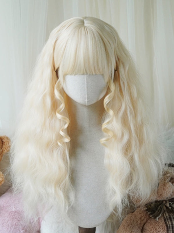 Perruque longue ondulée caramel/blond/orange/blond clair avec frange complète