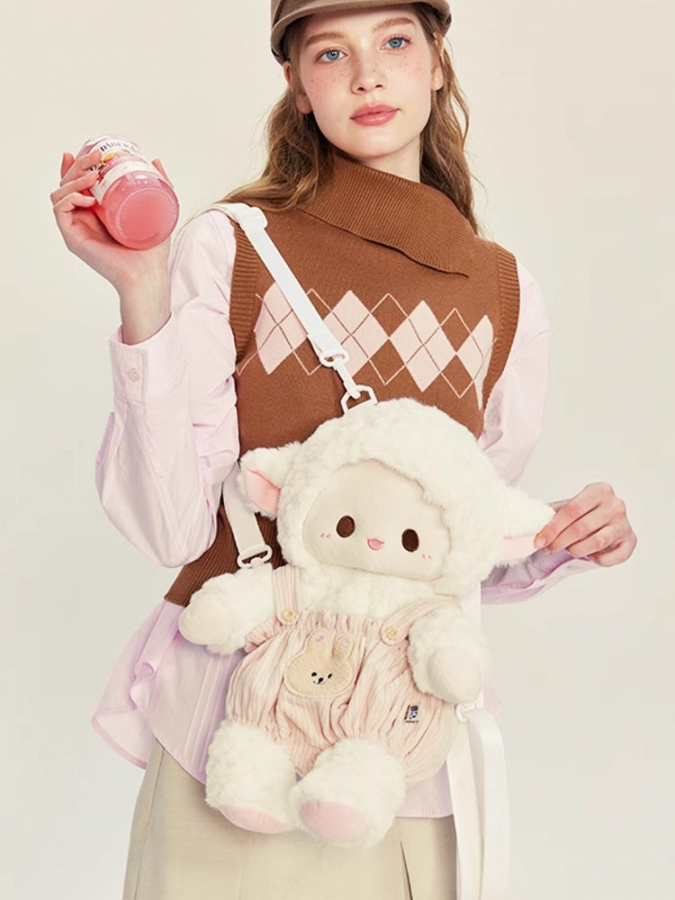 Backpack Plush WhitePink Cute + Lamb Middle/Large Pants Overall Size
