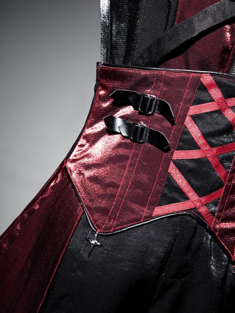 Skirt with Lolita Corset Straps Red Idol High Black Punk Belt and Waist Cascading Ruffle
