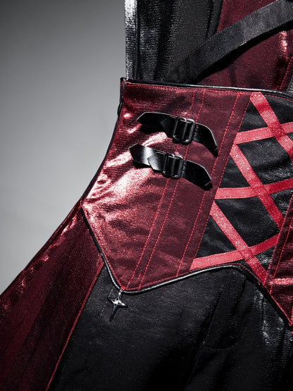 Skirt with Lolita Corset Straps Red Idol High Black Punk Belt and Waist Cascading Ruffle