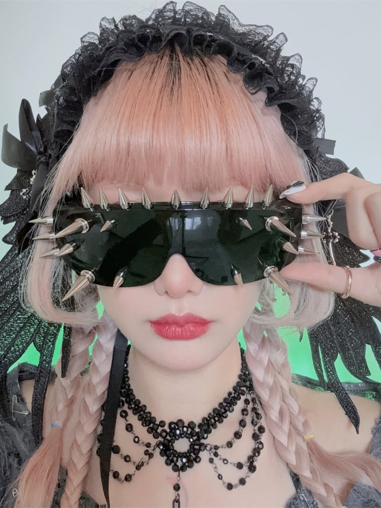 Lunettes de soleil Cyberpunk à clous foncés/blancs/verts/jaunes