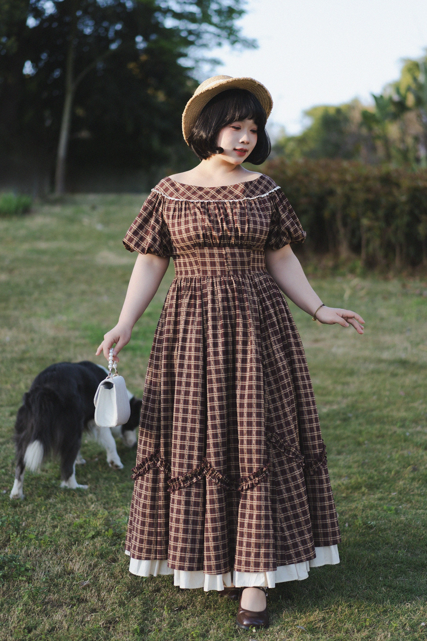 Check Retro Word Lolita Petticoat Dress Forest +