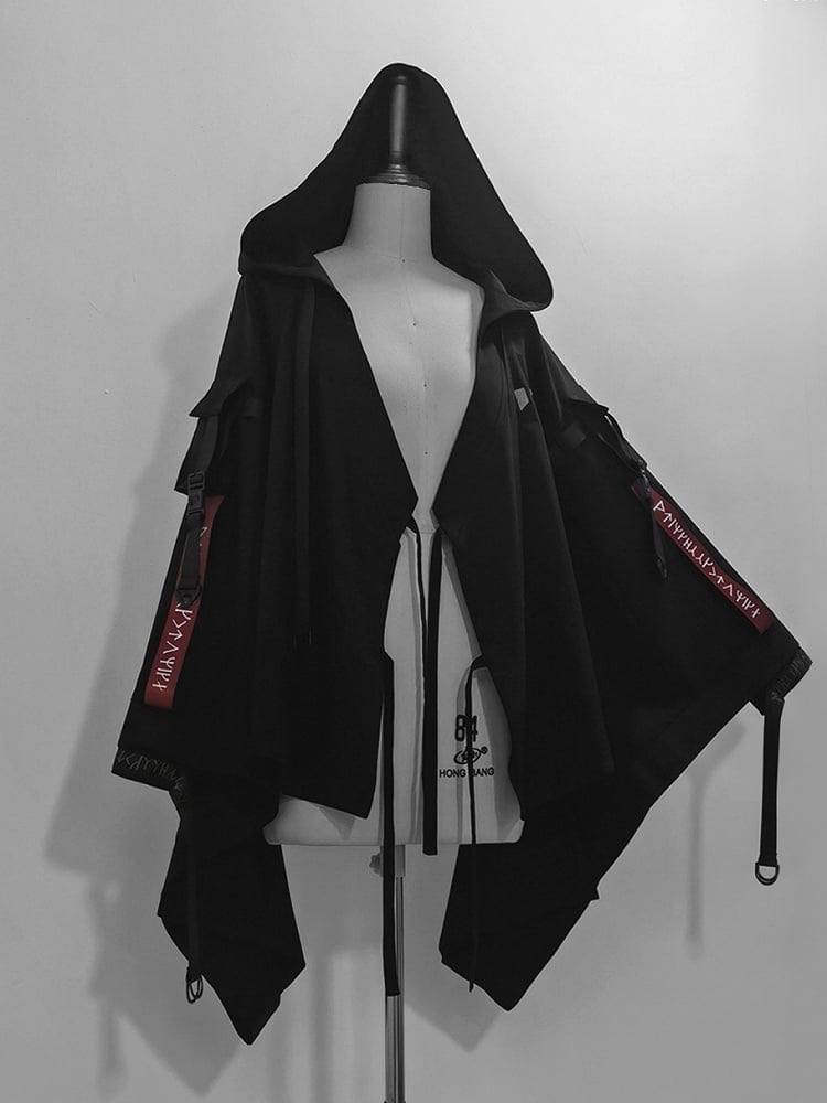 Buckle Hooded Lolita Techwear Ouji Strappy Jacket Black