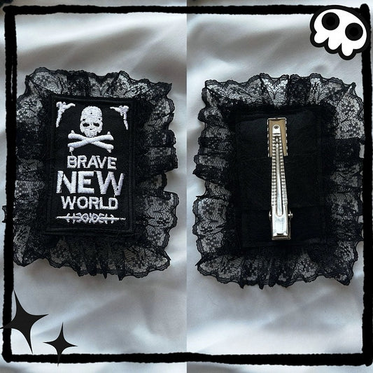Skeleton Y2K Lace Hairclip Trim And Black Letter Embroidery