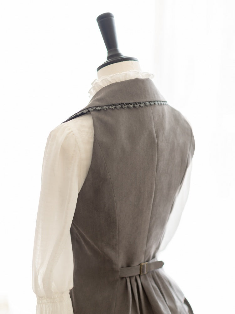 Gray Elegant Retro Waistcoat / Boned High Waist Skirt