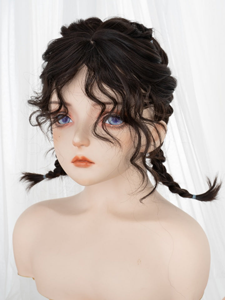 Black-brown 40CM Shoulder Length Curly Wig With Bangs