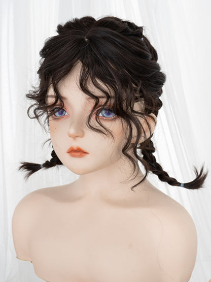 Black-brown 40CM Shoulder Length Curly Wig With Bangs