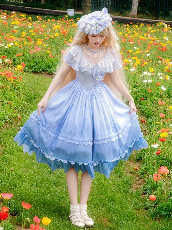 Hut Blau Stiefmütterchen Elegant Lolita Dekoriert