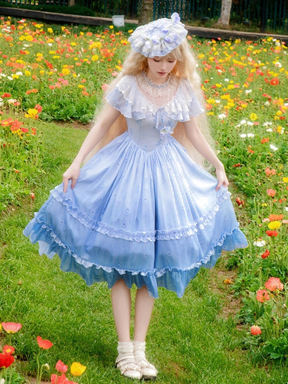 Hut Blau Stiefmütterchen Elegant Lolita Dekoriert