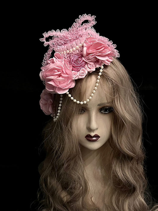 Floral Lolita Embellished Showa-style Bead Lace Hairclip
