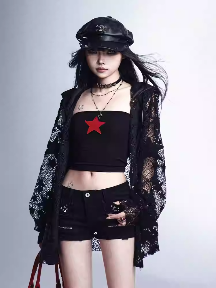Shorts with Detail Black Low Waist Studded Glamorous Zippers