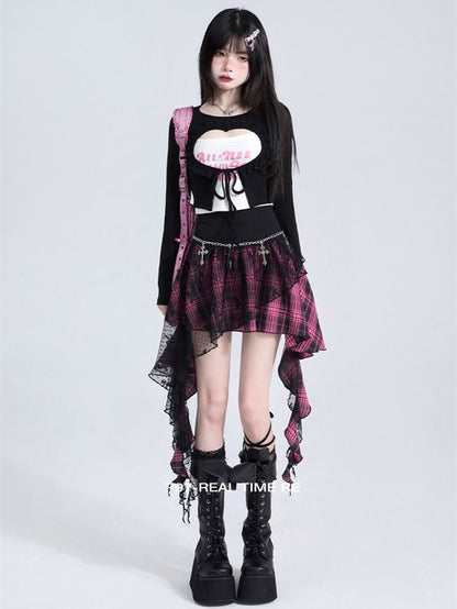 Irregular Hem Plaid Skirt Music Festival Outfits