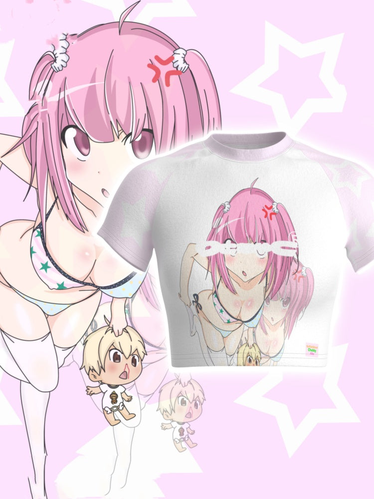 White Round Neck Cartoon Print Glamorous T-Shirt Cropped